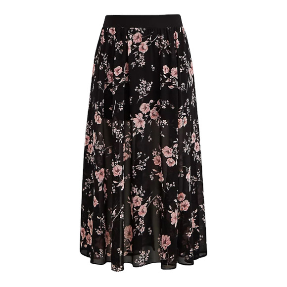 Torrid NWT Maxi Skirt with Undershorts Chiffon Floral Black Pink Size 1X - Picture 5 of 8